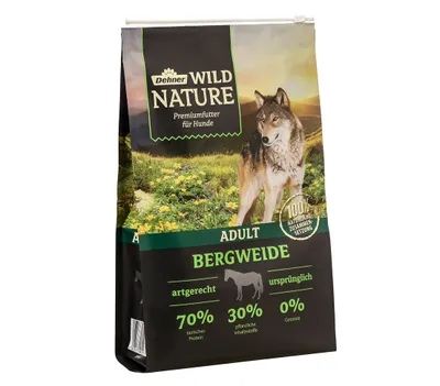 Produktbild von Dehner Wild Nature Hundefutter Bergweide, Trockenfutter getreidefrei / zuckerfrei, für ausgewachsene Hunde, Pferd, 4 kg