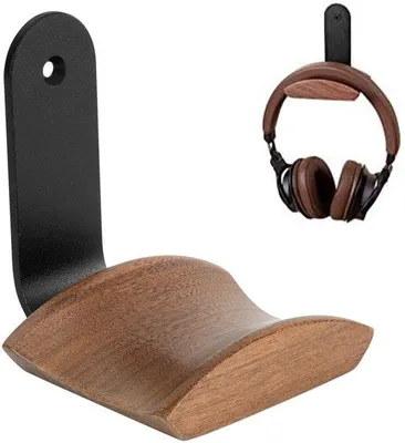 Produktbild von Headsethalter mit 6cm breiter Kopfstütze aus Nussbaum, Kopfhörerständer mit Klebeband und Schraube, Kopfhörerhalter für Over-Ohr und Gaming, geeignet für Tisch, Vitrine