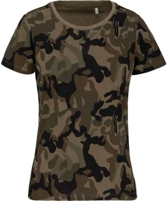 Produktbild von Kariban Damen Camouflage T-Shirt Armee Tarnfleck Camo Militär Freizeit, Größe:XL, Farbe:Olive Camouflage