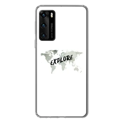 Produktbild von MuchoWow® Handyhülle Schutzhülle Hülle für Huawei P40 Weltkarte - Grau - Zitat Silikon Softcase Handy Hülle - Handytasche