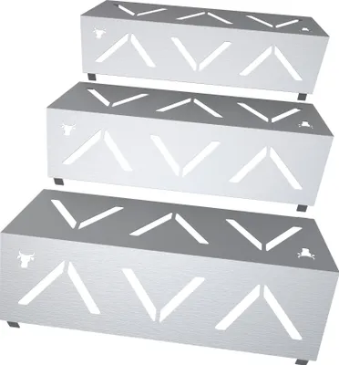 Three stacked metal heat reflectors for a gas grill.