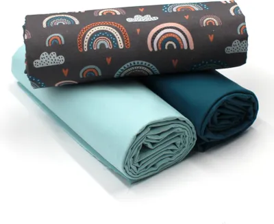 Produktbild von Regenbogen Set 03 Baumwollstoff Druck + 2x Baumwollstoff Uni je 0,5m Stoffpaket DIY Projekt