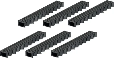 Six black drainage channels are arranged in two rows on a white background.
