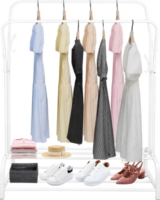 Image de Portemanteau Portemanteau avec 2 supports inférieurs et 4 crochets blanc