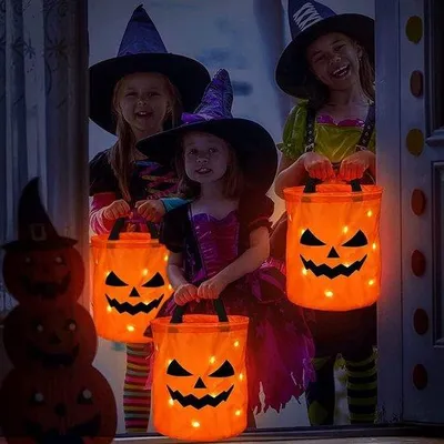 Productafbeelding van Halloween mand met lampjes - pompoen - met LED-verlichting