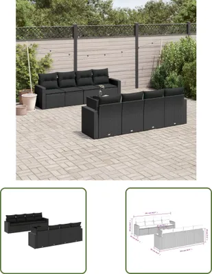 Produktbild von The Living Store 9-tlg. Garten-Sofagarnitur mit Kissen Schwarz Poly Rattan