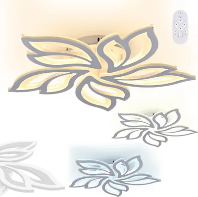 Produktbild von XINZI 96W LED-Deckenleuchte – Moderne Dimmbare mit Fernbedienung, Kreative Blumenform (Metall+Acryl Blütenblätter), Ideal für Wohnzimmer (5 Flügel)