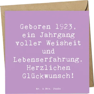 Produktbild von Mr. & Mrs. Panda Glückwunschkarte Spruch 1923 Geburtstag - Lavendeltraum - Geschenk, Jahrgang, Geburtstagsgeschenk, Grußkarte, Klappkarte, Geboren, faltkarte, anlasskarte