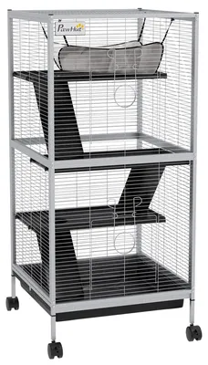 Image de Cage pour Petits Animaux Portable š€ 4 Niveaux avec Roulettes, 2 Portes, 3 Rampes, Hamac et Plateau Amovible