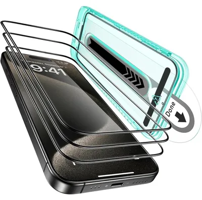 Image de Film de protection d'écran en verre trempé pour iPhone 15 Pro Max, lot de 3 pièces avec protection pour l'appareil photo, application facile