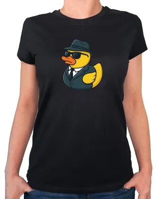 Produktbild von Huuraa Damen T-Shirt Quietscheente Agent Gummiente Spion M Black Bio Baumwolle Fairtrade Damenshirt Geschenkidee
