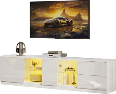Immagine prodotto di Mobile TV lucido da 160 cm con illuminazione LED - Con 2 cassetti e 1 anta - Bianco