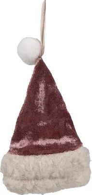 Image de Clayre & Eef Pendentif de Noël Bonnet de Noël 13 cm Rose Synthétique