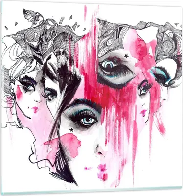 Produktbild von Bilder auf glas - Frauen Gesichter Augen illustration - 60x60cm - Glasbilder - Wandbilder - Kunstdruck - Wanddekoration aus Glas - Glas Bilder - Wandbild auf Glas - GAC60x60-3095