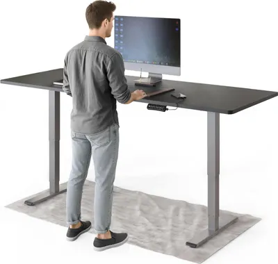 Produktbild von DESKSPACE PRO Plus Elektrisch höhenverstellbarer Schreibtisch, 200x80 cm Stehpult mit Memory-Funktion, Schwarze Tischplatte, Graues Gestell