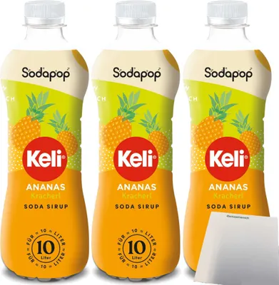 Produktbild von Sodapop Keli Sirup Ananas für Wassersprudler 3er Pack (3x500ml Flasche) + usy Block