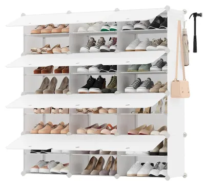 Produktbild von Schuhregal - Schuhschrank - 12 Fächer - 30x40x30 cm pro Fach - Mit Türen - Schmal - Stahlrahmen - Kunststoffpaneele - Elfenbein