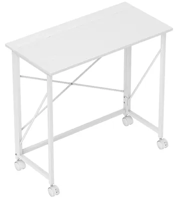 Produktbild von Schreibtisch mit Rollen Faltbarer Bürotisch mit Stahlgestell für Arbeitszimmer Schlafzimmer 80 x 40 x 75 cm Weiß