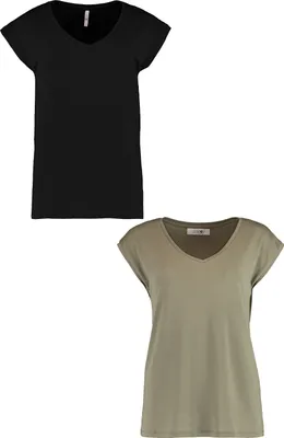 Produktbild von HaILYS T-Shirt 2er-Set V-Ausschnitt Kurzarm Basic Sommer Shirt Größe: XXL