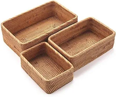 Produktbild von Famanu Aufbewahrungskörbe aus natürlichem Rattan - Set von 3