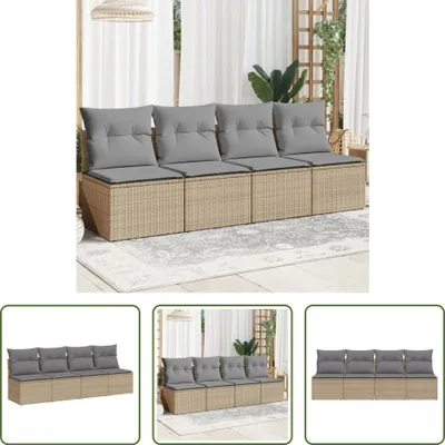 Image de The Living Store Canapé de jardin avec coussins 4 places Beige Poly Rattan