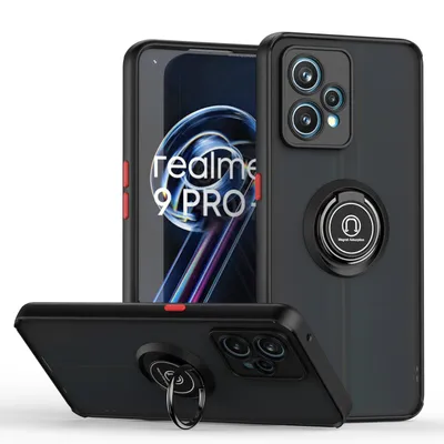 Immagine prodotto di Custodia per OPPO Realme 9 Pro+ custodia in TPU traslucido opaco con supporto ad anello e supporto Nero Rosso