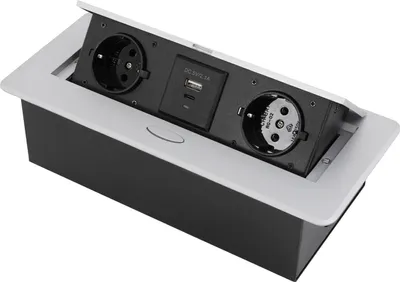 Obrázek produktu pro Zapuštěná zásuvková lišta, 2 zásuvky AC, USB nabíjecí porty, stříbrná