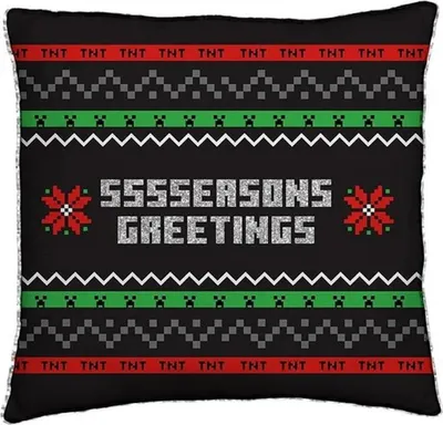 Obrázok produktu pre Minecraft - Štvorcový plyšový vankúš "Seasons Greetings", vianočný dizajn TC494 (40 cm x 40 cm) (čierna/červená/zelená)