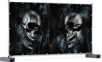 Produktbild von Wallario XXL Outdoor-Poster für Garten oder Balkon, Motiv Rauchende Schädel, in ca. 340 x 173 cm