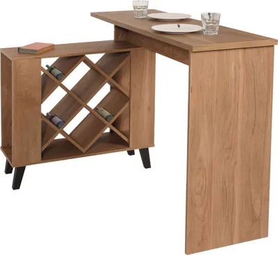 Image de Table de bar HWC-M45, table haute de bar, casier à vin, compartiments de rangement 93x120x98cm, marron