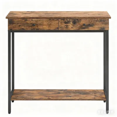 Obrázok produktu pre Priemyselný konzolový stolík s 2 zásuvkami, oceľový stolík | Hnedý, čierny | 100x30x80 cm