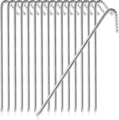 Produktbild von COM-FOUR® 16x XL Bodenanker aus massivem Stahl, J-Form 42 cm, Ø 1 cm – verzinkte Erdanker für Zelt, Pavillon, Hüpfburg, Trampolin, auch als Bewehrungsstab für den Boden, stabil & rostfrei