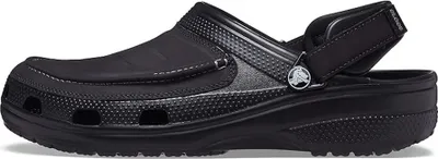 A black Crocs Yukon Vista II Clog Sandal is shown from the side on a white background.