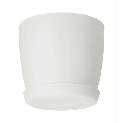 A white plant pot with a matching saucer, isolated on a white background.