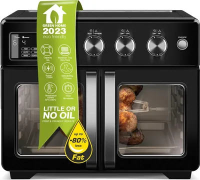 Produktbild von TurboTronic digitaler Heißluftofen - XXL 32 Liter mit Drehspieß für Hähnchen 4in1 Mini Backofen & Power Heißluftfritteuse Airfryer Dörrgerät ab 25°C schwarz