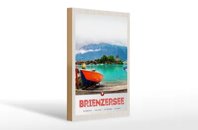 Produktbild von Holzschild Reise 20x30cm Brienzersee Schweiz Boot Gebäude