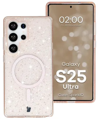 Produktbild von Glitzer Hülle mit Magnetring für Galaxy S25 Ultra, Bizon Case SparklO, Transparent-Hellorange mit Glitzer