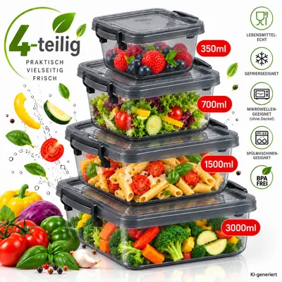 Produktbild von 4x Frischhaltedosen mit Deckel 350/700/1500/3000 ml – Vorratsdosen Set BPA-frei, Meal Prep Boxen, Gefrier- & Mikrowellengeeignet