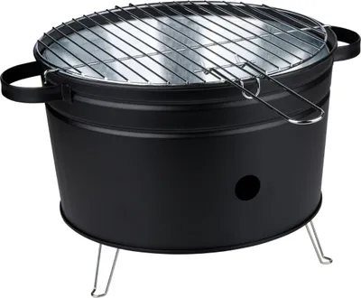 Produktbild von alpina TischHolzkohlegrill - Kompakter Grill für Garten und Balkon - Grillplatte aus Edelstahl ⌀32 cm - Tragbarer Kohlegrill - Schwarz