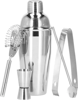 Image de SPRINGOS Shaker Cocktail Set Acier inoxydable 5 éléments Bar Set Pour les boissons mélangées Cadeau Cocktails les plus exotiques Shaker 750 ml Pince à Glace Cuillère Filtre Gobelet à Mesure Pour Débutant Et Barman