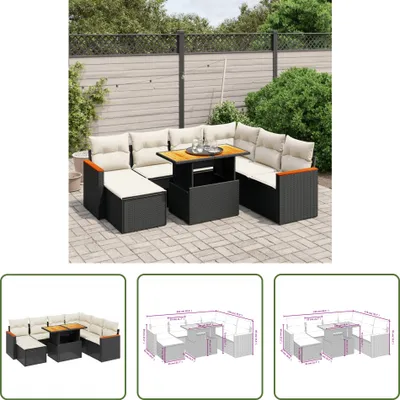 Produktbild von The Living Store 8-tlg. Garten-Sofagarnitur mit Kissen Schwarz Poly Rattan