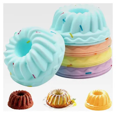 Produktbild von 12 Stück Silikon Gugelhupf Backform, Kleine Kuchenform Wiederverwendbar, 4 Farben, Muffinförmchen Silikon, Mini Kuchenform für Kuchen, Desserts, Pralinen, Puddings, Gelees