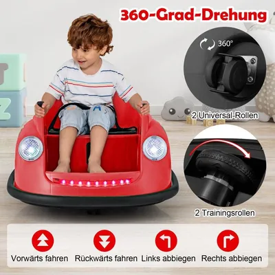 Produktbild von 12V Autoscooter Kinder Elektro Bumper Car mit Fernsteuerung & LED-Lichtern & Musik Rot