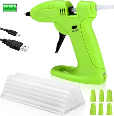 MODFU Heißklebepistole, Heißklebegerät Klebepistole+30Sticks +6 Fingerschutz +Unterlegmatte für DIY Kunst schnelle Aufheizung Grün