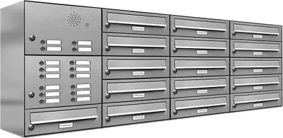 Produktbild von 16er Edelstahl Briefkastenanlage für Aufputz - Wandmontage Klingel