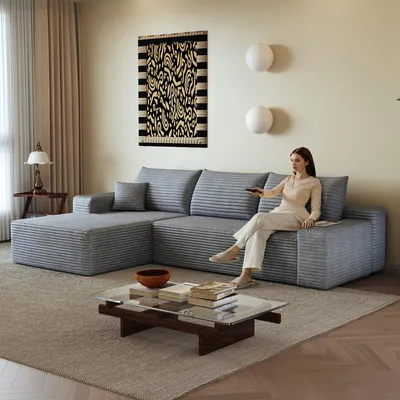 Obrázek produktu pro Modulární rohová sedačka 270 cm, ve tvaru "L", s hlubokým sedákem, bez nutnosti montáže, kompresní sedačka (šedá)