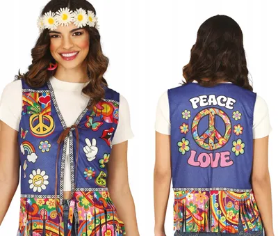 Immagine prodotto di Hippie Flower Power Carnival Gilet Colorful Design Peace Love Festival Fashion Fringed Look Vintage Chic 70s Costume Flower Children Party Retro Flair Colourful Appearance, Colore: Multicolore