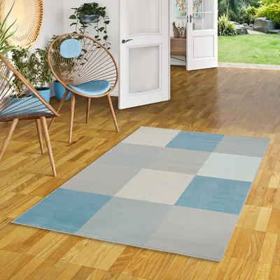 Produktbild von Teppich Modern Trendline Blau Karo, Größe:80x150 cm