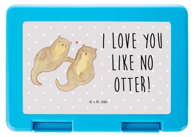 Produktbild von Mr. & Mrs. Panda Bento Box Otter Hände halten - Grau Pastell - Geschenk, Bentobox, Händchen, Brotzeitbox, Vorratsbehälter, Vesperbox, Liebe, glücklich, Seeotter, Lunchbox