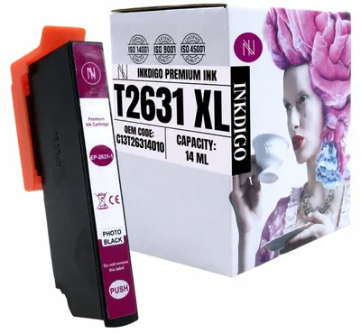 Produktbild von Inkdigo Tinte T2631 für Epson Expression Premium XP-510, XP-520, XP-600, XP-605 – Fotoschwarz, 14 ml,, KI-generiertes Bild